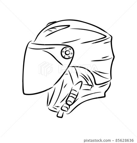 Safety bike helmet hand drawn black and white vector illustration. Retro headwear, casque sketch. Cycle accessory monochrome design element. Vintage bicycle headgear isolated on white background 85628636
