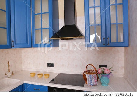 blue kitchen interior close up photo 85629115