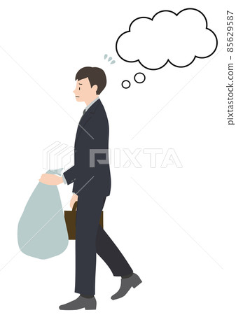 A man wearing a suit and taking out trash with a troubled face (with a balloon, image of single assignment, housework sharing, etc.) A man wearing a suit and taking out trash with a troubled face (with a balloon, image of single assignment, housework sharing, etc.) 85629587