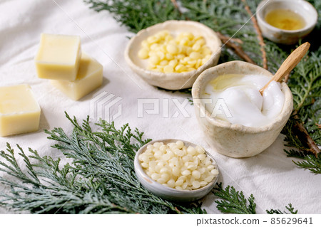 Ingredients for makes home made natural cosmetic 85629641