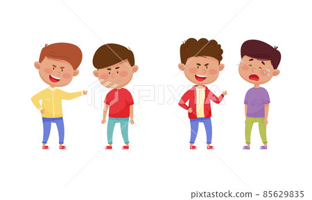 Warring Boy with Offensive Behavior Insulting Crying Agemate Vector Set 85629835