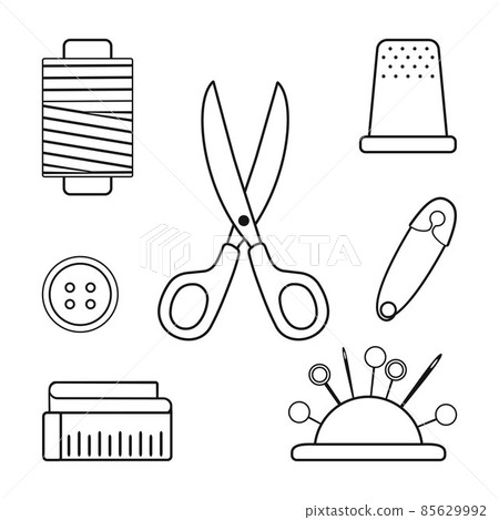 Set of sewing tools isolated on white background. Linear cartoon style 85629992