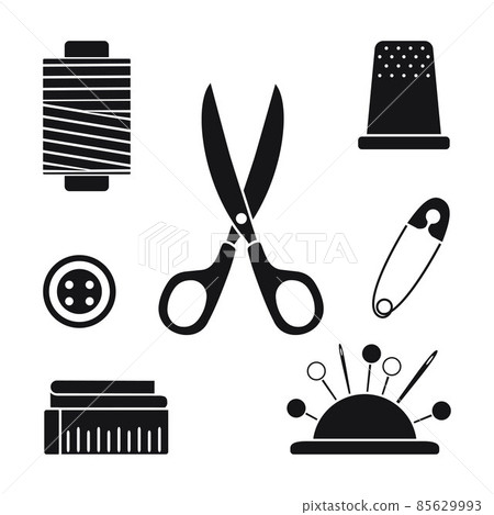 Set of sewing tools isolated on white background. Black silhouettes 85629993