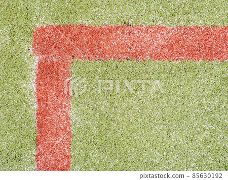 Colorful lines of playfield. Sports markings on playfield. Football or handball playground Colorful lines of playfield. Sports markings on playfield. Football or handball playground 85630192