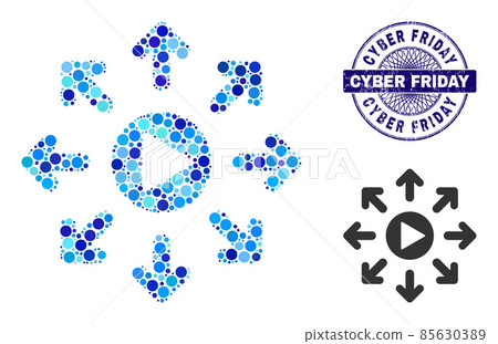 Scratched CYBER FRIDAY Round Guilloche Stamp and Viral Marketing Collage Icon of Round Dots 85630389