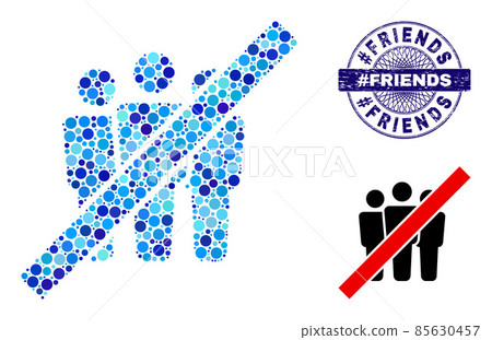 Grunge #FRIENDS Round Guilloche Stamp and Stop People Composition Icon of Round Dots 85630457