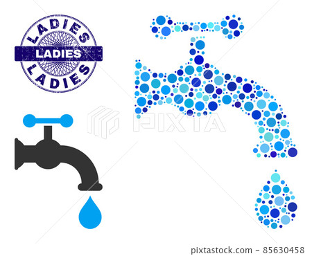 Textured LADIES Round Guilloche Seal and Water Tap Composition Icon of Round Dots 85630458