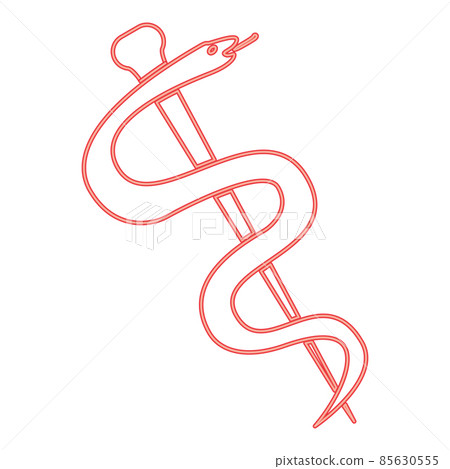 Neon caduceus or staff of asclepius symbol red color vector illustration image flat style Neon caduceus or staff of asclepius symbol red color vector illustration image flat style 85630555