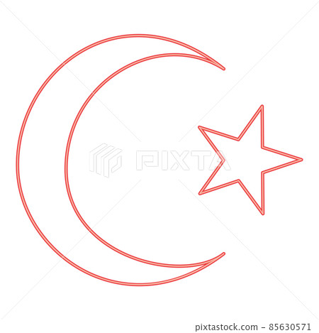 Neon symbol of islam crescent and star with five corners red color vector illustration image flat style 85630571