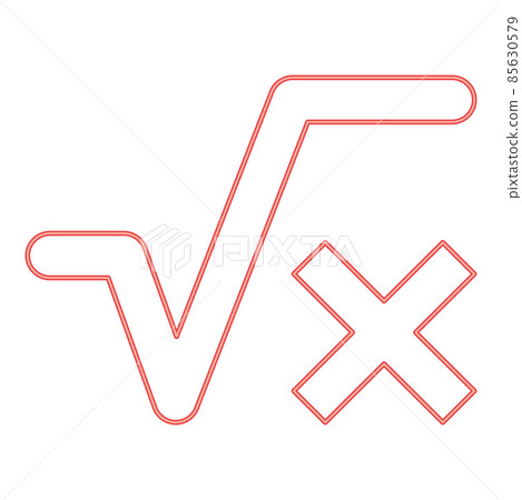 Neon square root of x axis red color vector illustration image flat style 85630579