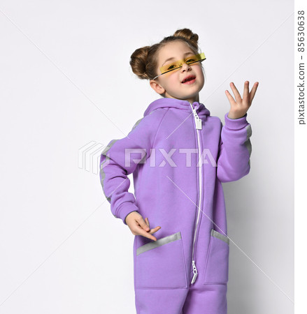 little preschooler girl in a warm blue sports little preschooler girl in a warm blue sports 85630638