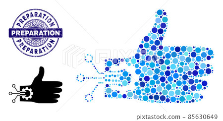 Grunge PREPARATION Round Guilloche Stamp and Mechanical Hand Collage Icon of Round Dots 85630649