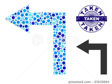Distress TAKEN Round Guilloche Seal Stamp and Turn Left Collage Icon of Round Dots Distress TAKEN Round Guilloche Seal Stamp and Turn Left Collage Icon of Round Dots 85630664