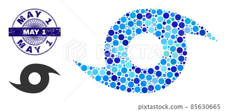 Distress MAY 1 Round Guilloche Stamp and Storm Whirlpool Collage Icon of Round Dots Distress MAY 1 Round Guilloche Stamp and Storm Whirlpool Collage Icon of Round Dots 85630665