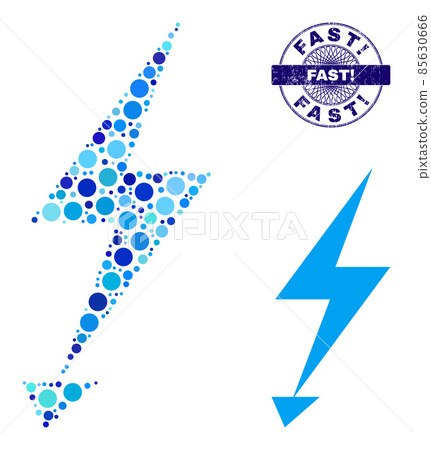 Distress FAST! Round Guilloche Seal and Electric Strike Mosaic Icon of Round Dots 85630666