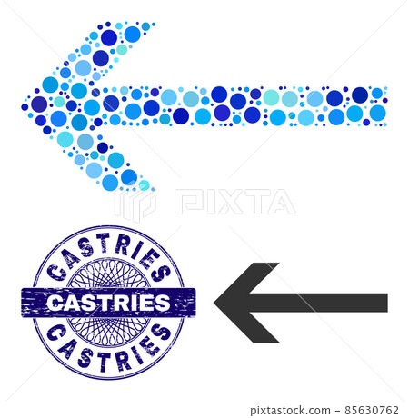 Distress CASTRIES Round Guilloche Stamp and Arrow Left Collage Icon of Round Dots Distress CASTRIES Round Guilloche Stamp and Arrow Left Collage Icon of Round Dots 85630762