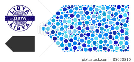 Grunge LIBYA Round Guilloche Seal and Direction Left Collage Icon of Round Dots Grunge LIBYA Round Guilloche Seal and Direction Left Collage Icon of Round Dots 85630810