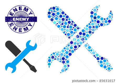 Scratched ENEMY Round Guilloche Seal and Tuning Mosaic Icon of Round Dots 85631017