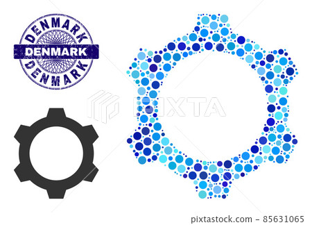 Distress DENMARK Round Guilloche Seal Stamp and Gear Collage Icon of Round Dots Distress DENMARK Round Guilloche Seal Stamp and Gear Collage Icon of Round Dots 85631065