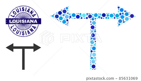 Textured LOUISIANA Round Guilloche Stamp and Bifurcation Arrows Left Right Composition Icon of Round Dots Textured LOUISIANA Round Guilloche Stamp and Bifurcation Arrows Left Right Composition Icon of Round Dots 85631069