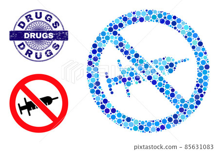 Scratched DRUGS Round Guilloche Seal and No Syringe Drugs Composition Icon of Round Dots Scratched DRUGS Round Guilloche Seal and No Syringe Drugs Composition Icon of Round Dots 85631083