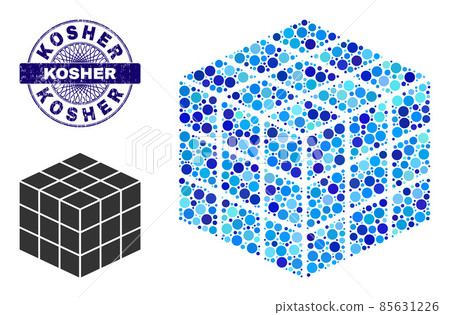 Distress KOSHER Round Guilloche Seal Stamp and 3X3X3 Cube Mosaic Icon of Round Dots Distress KOSHER Round Guilloche Seal Stamp and 3X3X3 Cube Mosaic Icon of Round Dots 85631226