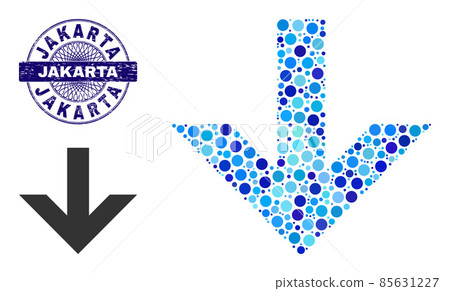 Distress JAKARTA Round Guilloche Stamp and Arrow Down Composition Icon of Round Dots Distress JAKARTA Round Guilloche Stamp and Arrow Down Composition Icon of Round Dots 85631227