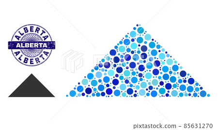 Textured ALBERTA Round Guilloche Stamp and Arrowhead Up Composition Icon of Round Dots 85631270