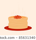 Fried thin pancakes with cranberries on a plate.  85631340