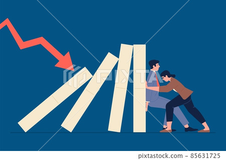 Domino effect. Leadership crisis, business management mistake metaphor. Managers prevent fall and risks. Economic strategy recent vector concept 85631725
