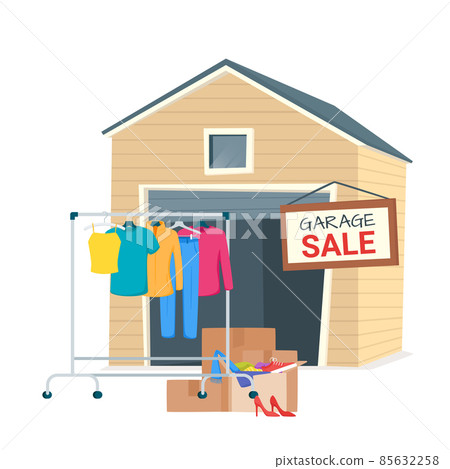 Vector cartoon style illustration of garage sale Vector cartoon style illustration of garage sale 85632258
