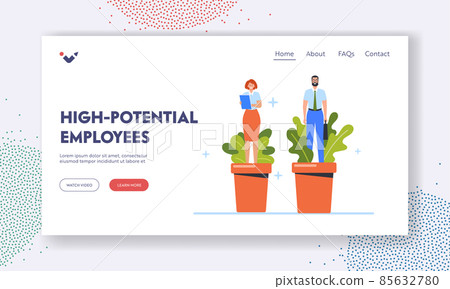 High Potential Employees Landing Page Template. Staff Develop Skills, Business Woman and Man Grow in Flower Pots High Potential Employees Landing Page Template. Staff Develop Skills, Business Woman and Man Grow in Flower Pots 85632780