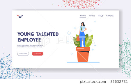 Young Talented Employee Landing Page Template. Growing Talent Concept. Female Character Business Woman Grow in Pot Young Talented Employee Landing Page Template. Growing Talent Concept. Female Character Business Woman Grow in Pot 85632781
