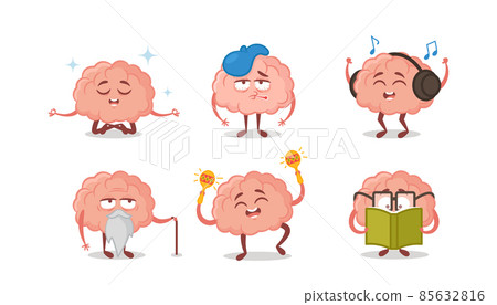 Set of Icons Cartoon Human Brain, Funny Mascots Meditate, Suffer of Headache, Listening Music with Headset, Dance Set of Icons Cartoon Human Brain, Funny Mascots Meditate, Suffer of Headache, Listening Music with Headset, Dance 85632816