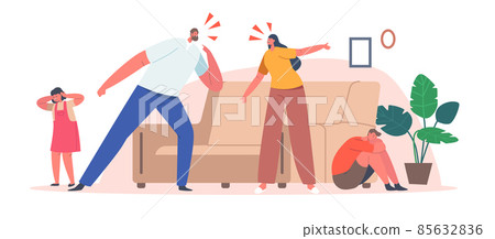 Conflict between Parents and Children Concept. Family Characters Mother and Father Yelling on Each Other, Scolding Conflict between Parents and Children Concept. Family Characters Mother and Father Yelling on Each Other, Scolding 85632836