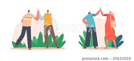 Informal Greetings, Happy People Giving High Five Isolated on White Background. Cheerful Friends and Colleagues Joy Informal Greetings, Happy People Giving High Five Isolated on White Background. Cheerful Friends and Colleagues Joy 85632838
