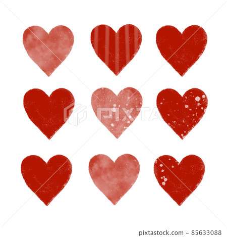 Hand drawn red hearts illustration isolated on white background. Bright pattern for Saint Valentine's day. Watercolor ornament. Cute cartoon drawing. Love, tenderness, care and friendship concept 85633088