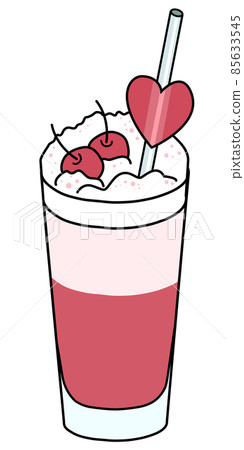 Cute romantic Valentines day sweet dessert pink cocktail mocktail with cherry and cream. Doodle cartoon vector illustration isolated on white. For cards, special cocktail party poster, invitation Cute romantic Valentines day sweet dessert pink cocktail mocktail with cherry and cream. Doodle cartoon vector illustration isolated on white. For cards, special cocktail party poster, invitation 85633545