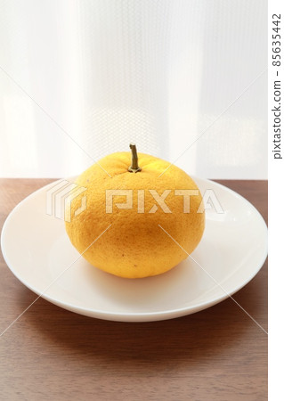 Mandarin oranges on a white plate placed on the table Mandarin oranges on a white plate placed on the table 85635442