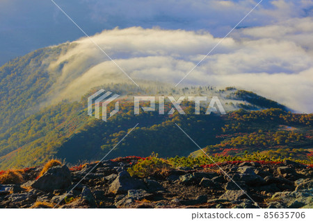 Clouds covering the mountains of autumn leaves _ Daisetsuzan Midori-dake Clouds covering the mountains of autumn leaves _ Daisetsuzan Midori-dake 85635706