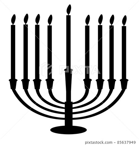black icon of hanuka on white background. hanukkah sign. Menora is symbol of hanuka. flat style. 85637949