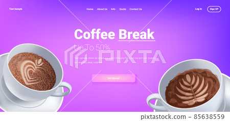 realistic coffee with different signs hot americano drink good morning art concept 85638559