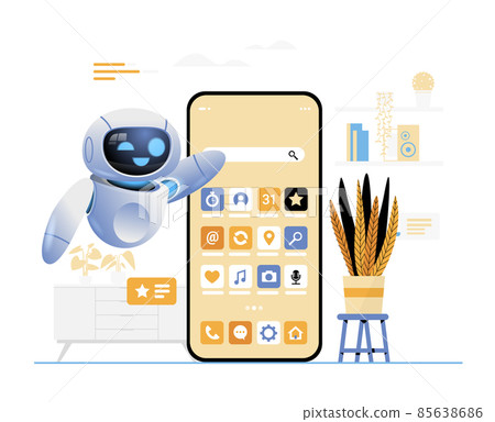 modern robot using online mobile app social media communication artificial intelligence technology concept 85638686