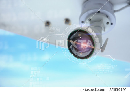 Close up of CCTV camera over defocused background. Close up of CCTV camera over defocused background. 85639191