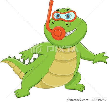 funny crocodile pose with snorkeling equipment funny crocodile pose with snorkeling equipment 85639257
