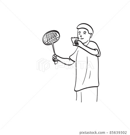 line art boy playing badminton with racket and shuttlecock in hands illustration vector hand drawn isolated on white background line art boy playing badminton with racket and shuttlecock in hands illustration vector hand drawn isolated on white background 85639302