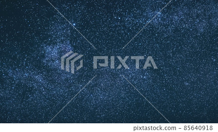 Blue Night Starry Sky With Glowing Stars. Bright Glow Of Sky Stars And Milky Way Galaxy. 4K. Natural Background Backdrop 85640918