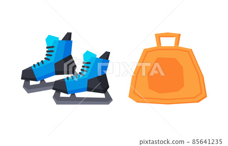 Ice Skates and Snow Saucer for Downhill Sliding and Surface Gliding Vector Set Ice Skates and Snow Saucer for Downhill Sliding and Surface Gliding Vector Set 85641235