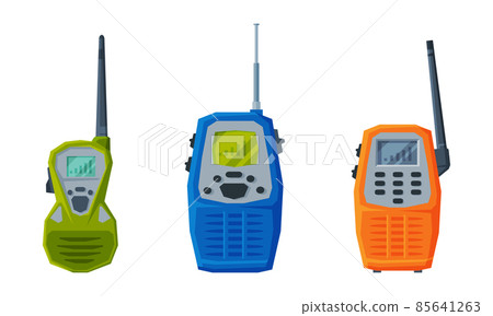 Handheld Transceiver or Walkie-talkie as Portable Radio Device with Antenna Vector Set 85641263