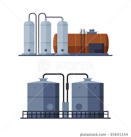 Steel Tank or Storage Reservoir with Oil or Petroleum Vector Set Steel Tank or Storage Reservoir with Oil or Petroleum Vector Set 85641334